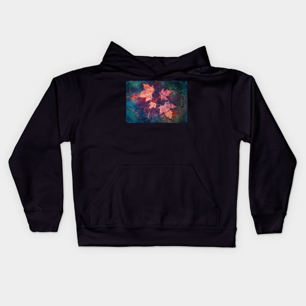 Autumn leaves cyanotype with rain drops 1 Kids Hoodie by redwitchart